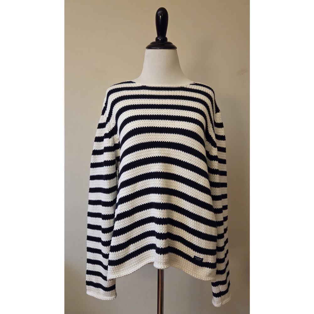 Holebrook Sweden Women's Blue White‎ Striped 100% Cotton Sweater Size Small